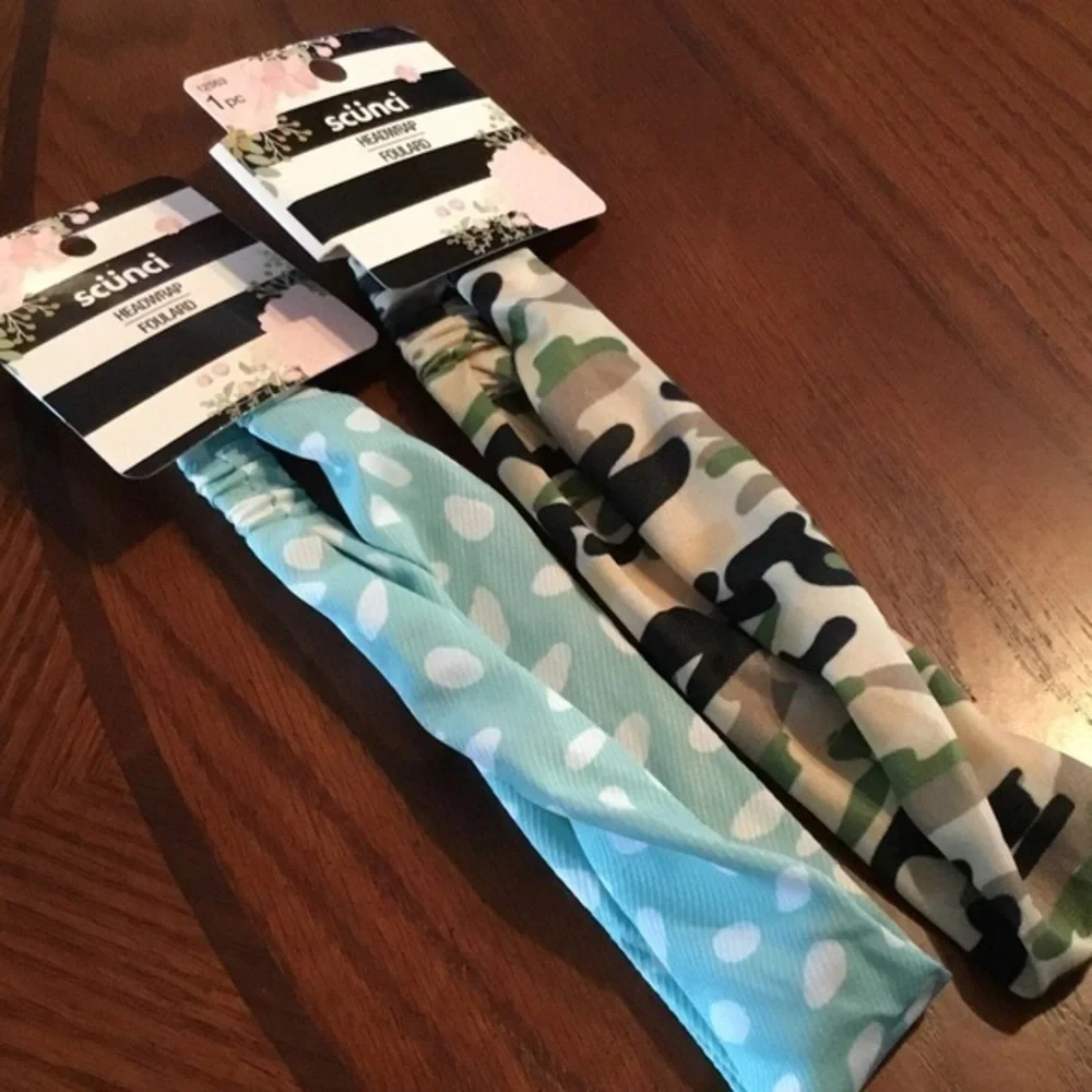 2 pc Camo & Polka Dot headbands wraps
